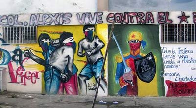 noticias24.com - Foto:Os murais de grupos não-oficias e mais radicalizados, como o Alexis Vive, com base no indomável 23 de Enero, são parte essencial de uma capacidade de fazer política para além de Chávez, Miraflores e apostando no descontrole da direita endógena. 