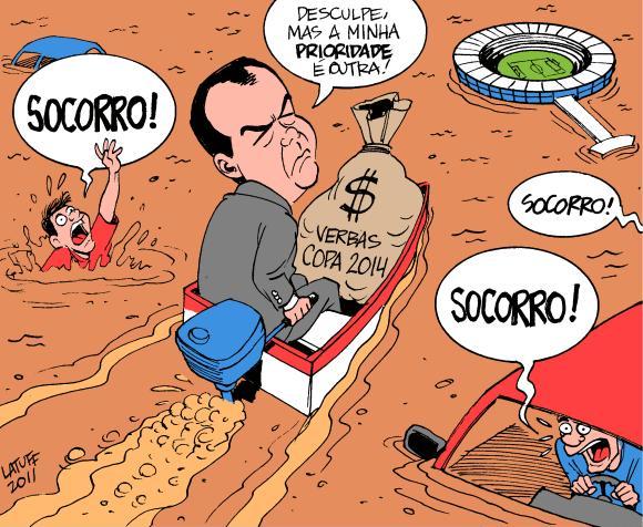 A charge do Latuff fala por si só...o Mar de Lama novamente assola o Brasil, no país do futebolês e na Cidade Maravilhosa.  - Foto:latuff